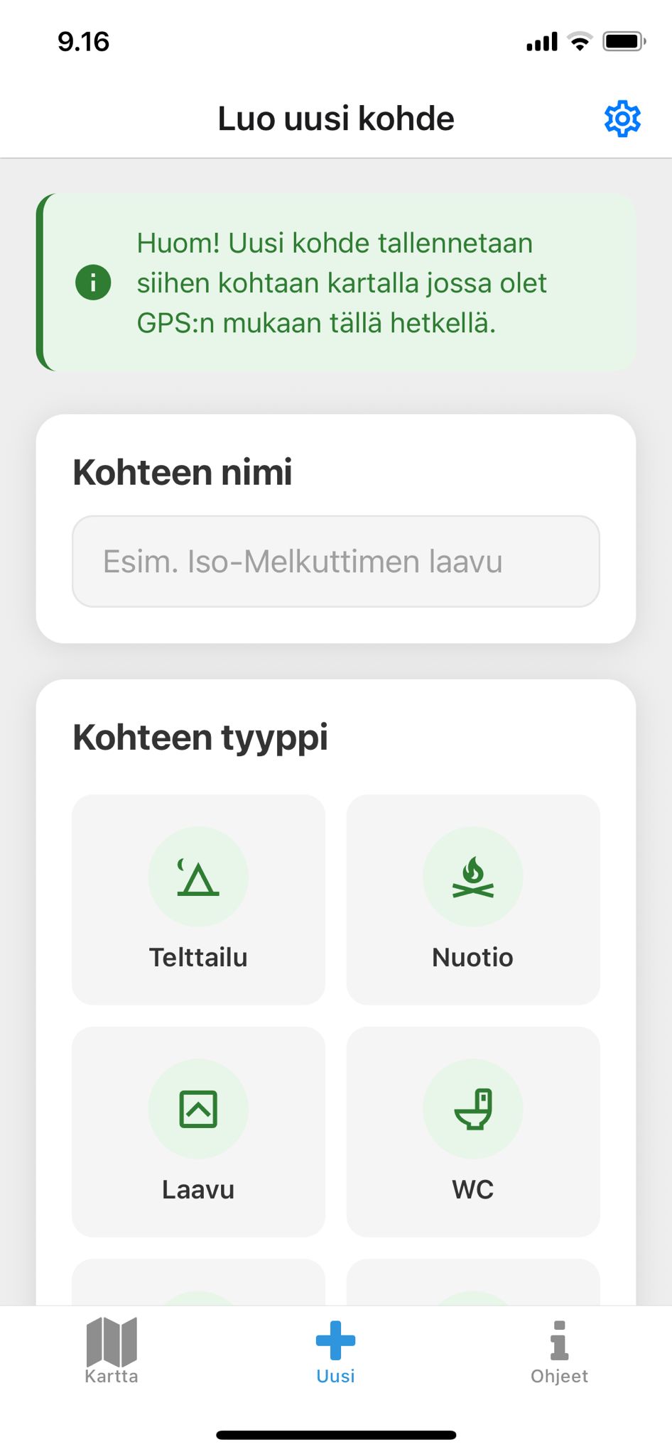 Lisää uusi retkikohde RetkiRapsa sovellukseen